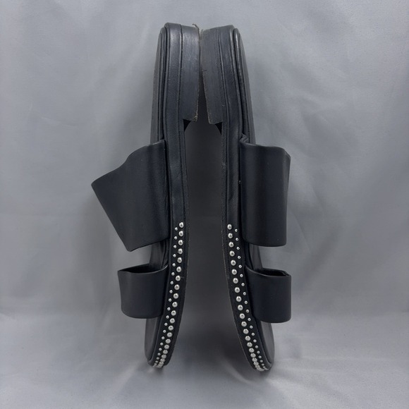 AllSaints Sandals Womens Size 40 Black‎ Leather Studded Slide Made in Portugal - Picture 5 of 8